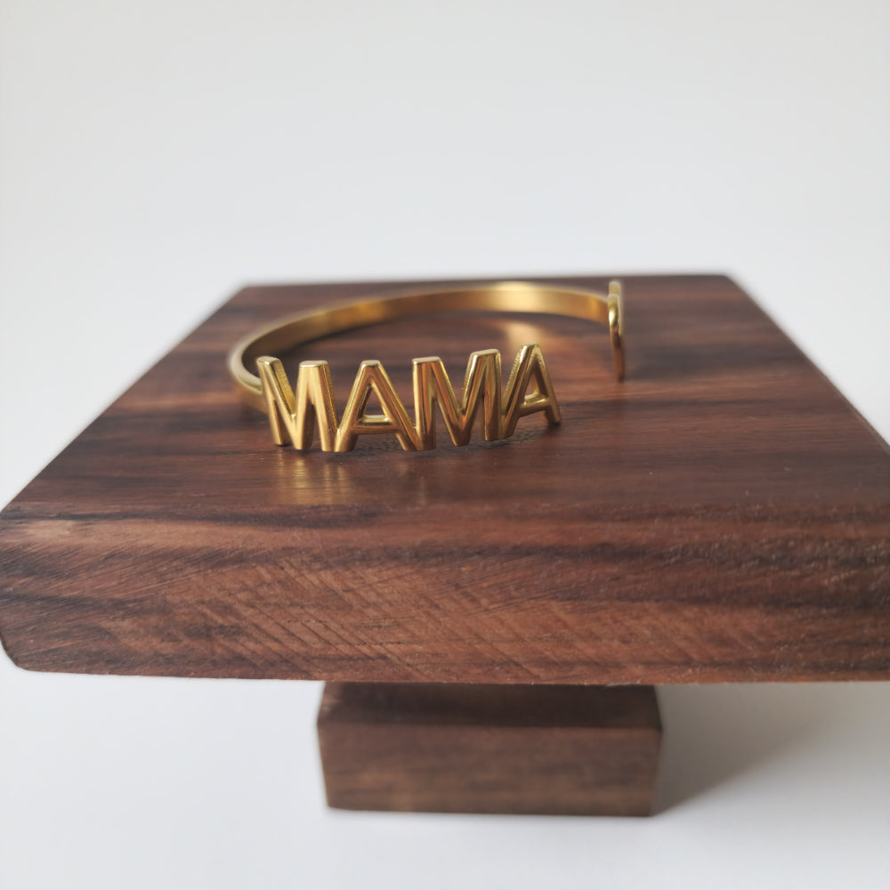 18K Gold Dainty Minimalist Mama Bangle Bracelet Mothers Gift Womens Jewelry