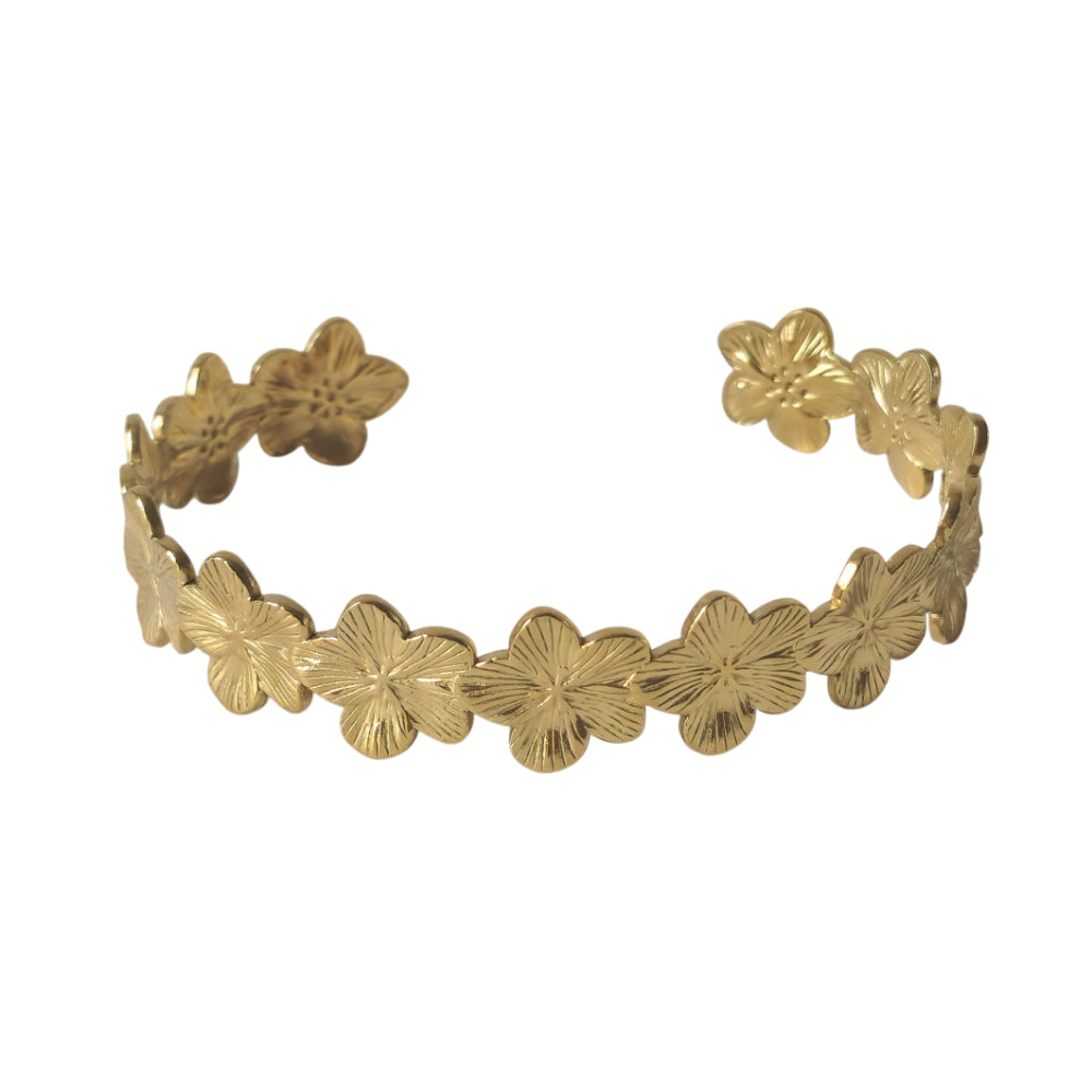 18K Gold Dainty Minimalist Daisy Bangle Bracelet Floral Womens Jewelry