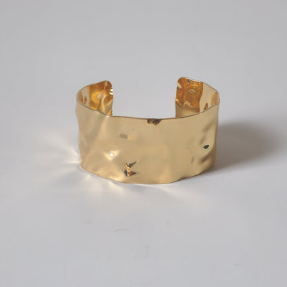 18K Gold Retro 90s Organic Bangle Bracelet Wrinkled Minimalist Womens Jewelry