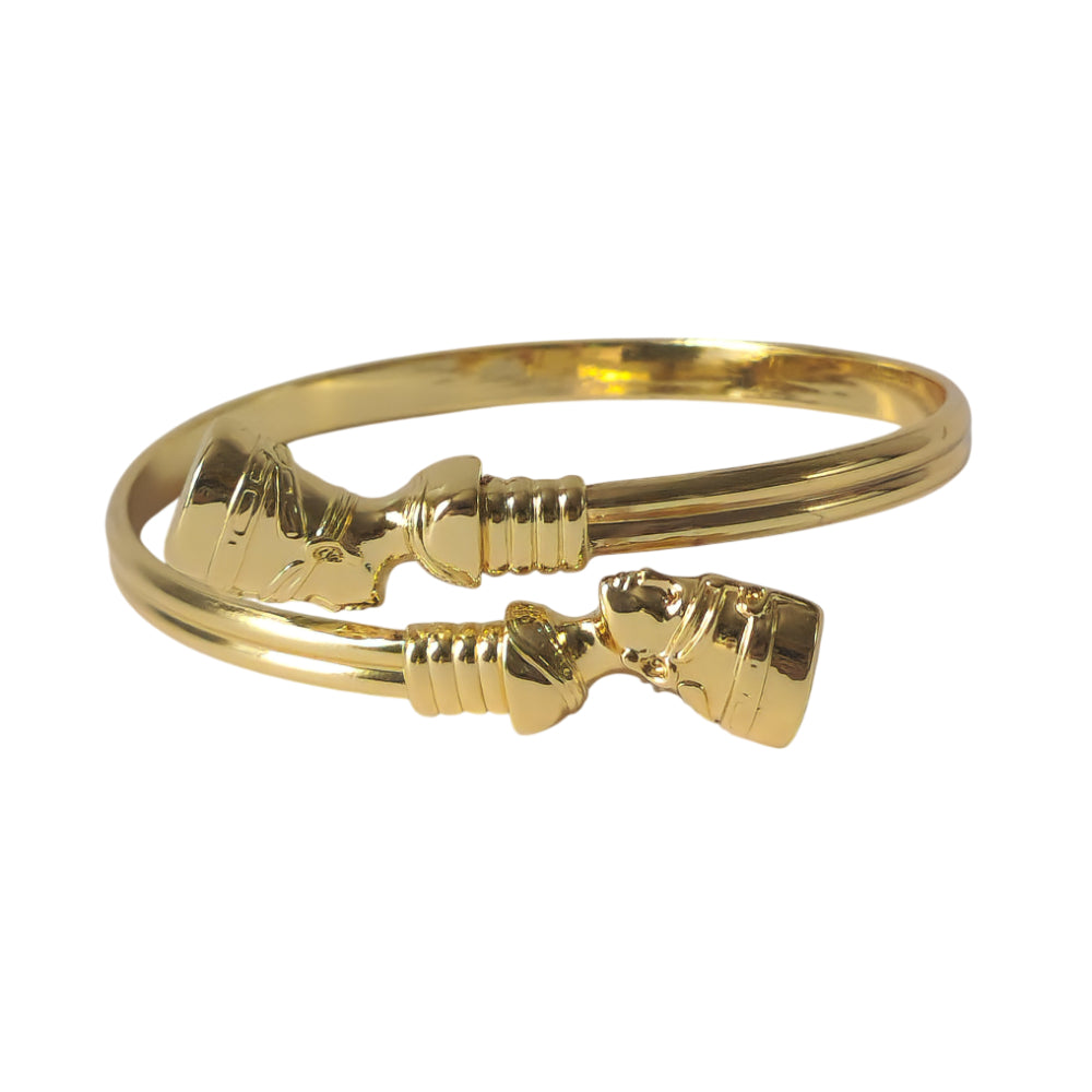 18K Gold Egyptian Nefertiti Bangle Bracelet Ancient Queen Womens Jewelry