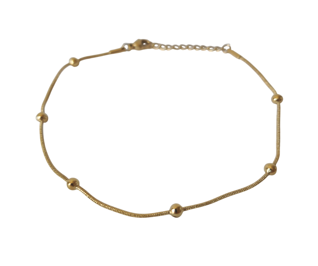 18K Gold Bead Anklet Dainty Minimalist Ankle Bracelet Womens Summer Jewelry