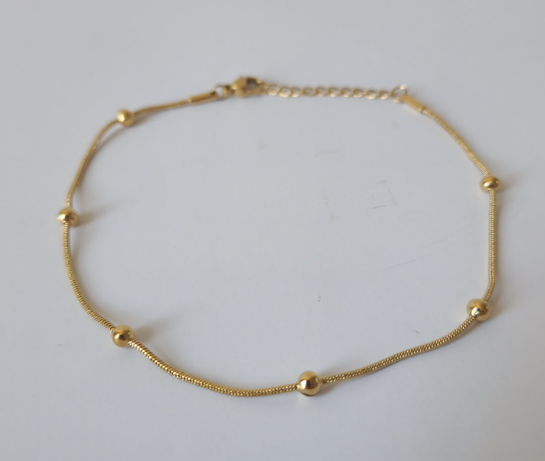 18K Gold Bead Anklet Dainty Minimalist Ankle Bracelet Womens Summer Jewelry