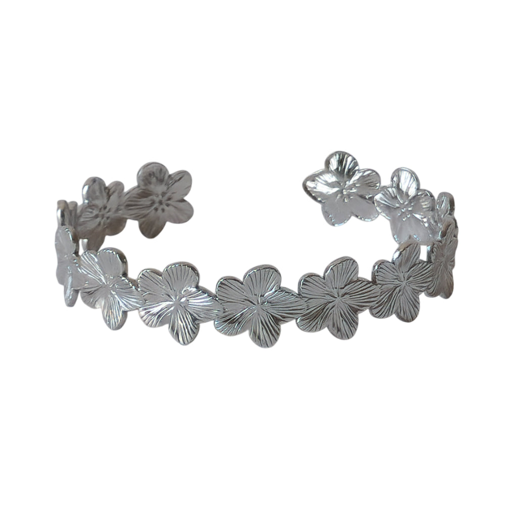 Silver Dainty Minimalist Daisy Bangle Bracelet Floral Womens Jewelry