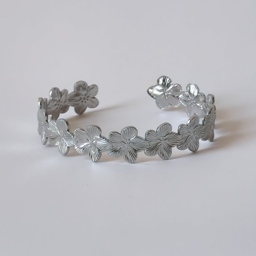 Silver Dainty Minimalist Daisy Bangle Bracelet Floral Womens Jewelry