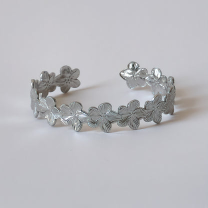 Silver Dainty Minimalist Daisy Bangle Bracelet Floral Womens Jewelry