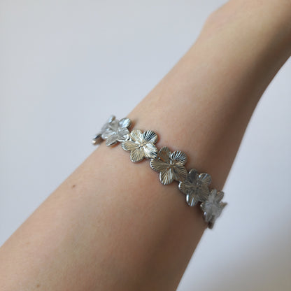 Silver Dainty Minimalist Daisy Bangle Bracelet Floral Womens Jewelry