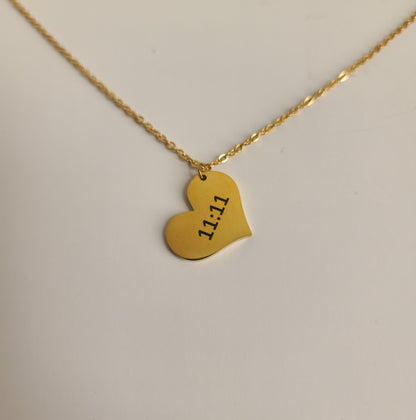Gold 11:11 Heart Necklace
