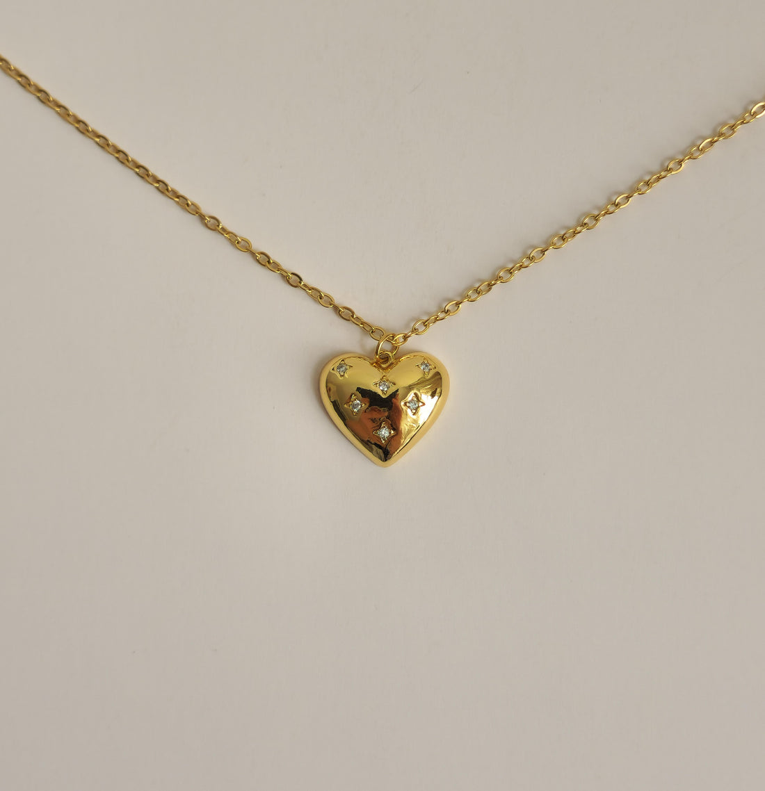 18K Gold Dainty Heart Necklace Minimalist Pendant Women&
