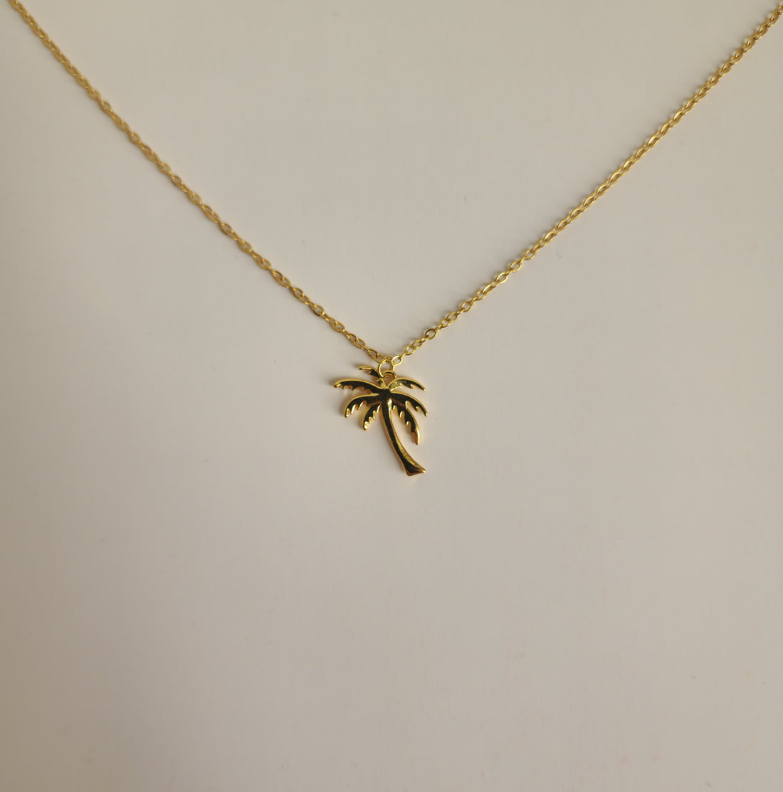 18K Gold Palm Tree Necklace Dainty Minimalist Tropical Nature Women&