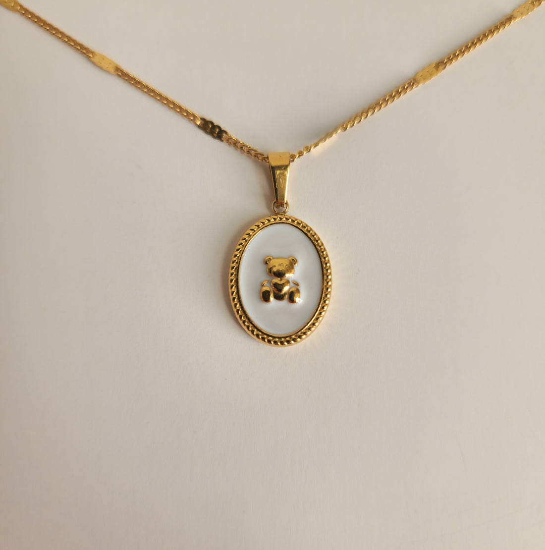 18K Gold Dainty Teddy Bear Enamel Necklace Minimalist Pendant Women&