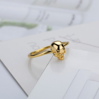 18K Gold Gothic Ring, Punk Skull Ring, Minimalist Skull Ring