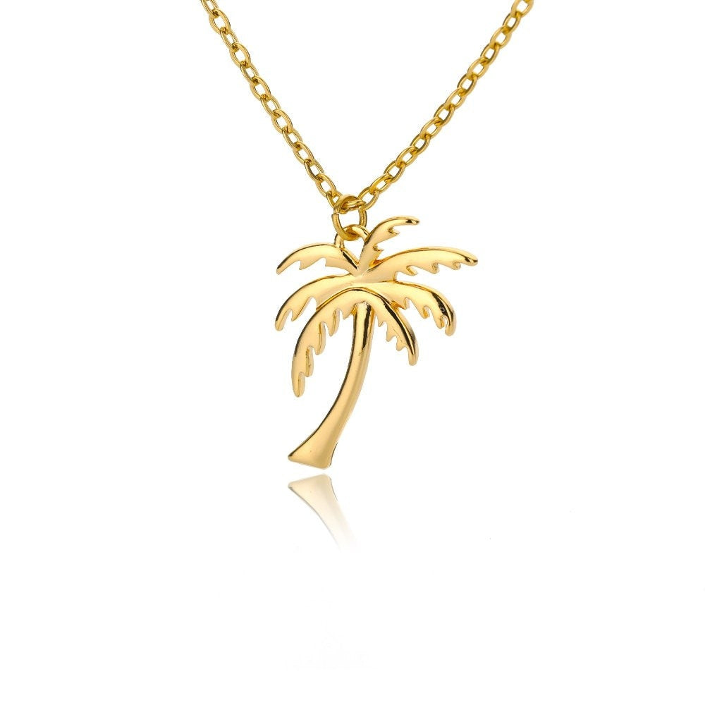 Palm Tree Boho Hippie Pendant, 18K Gold Tropical Necklace, Dainty Minimalist Accessories, Delicate Handmade Jewelry for Women, Gift for Her