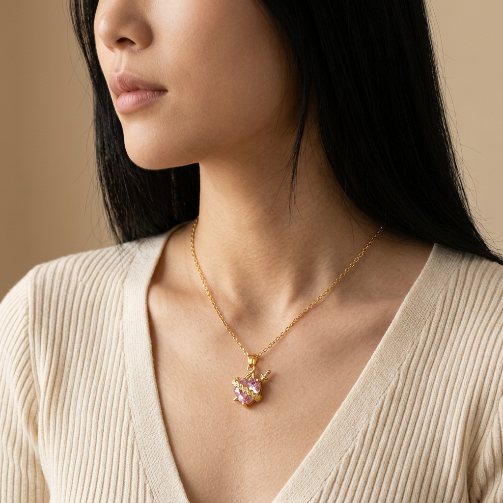 Pink Heart Gold Necklace