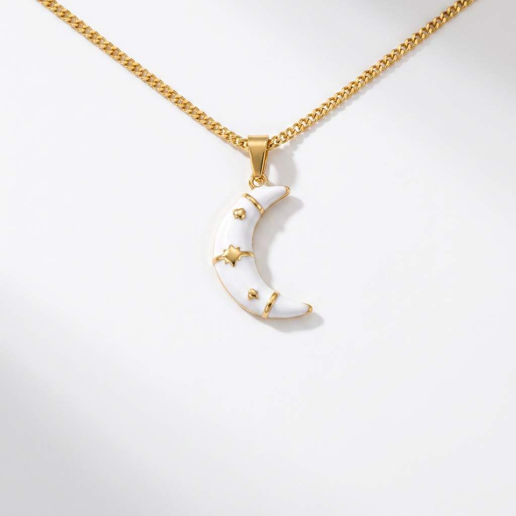 Enamel Moon Gold Necklace