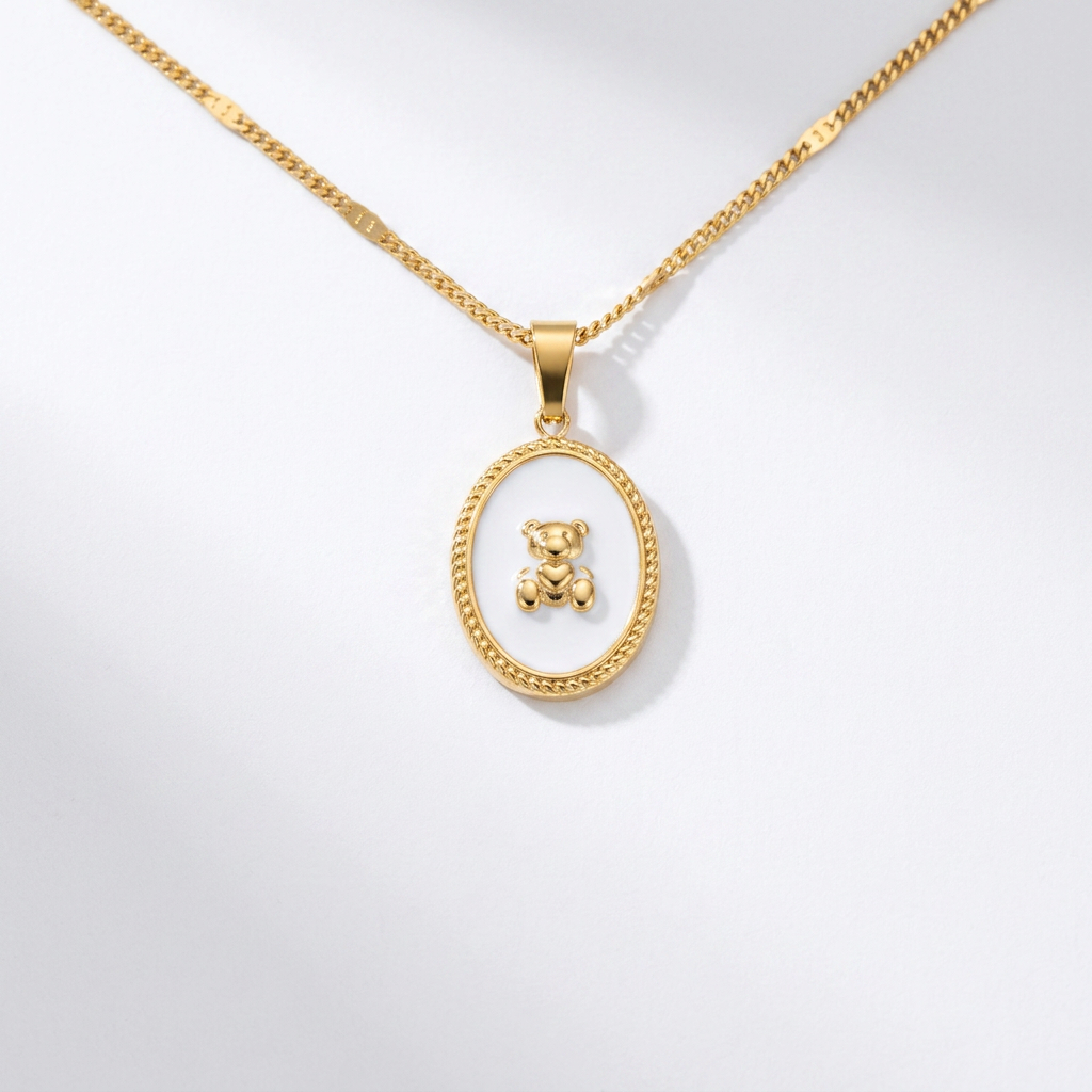 Enamel Teddy Bear Gold Necklace