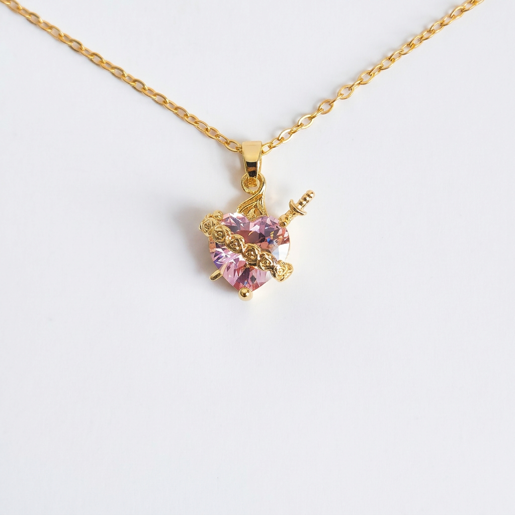 Pink Heart Gold Necklace