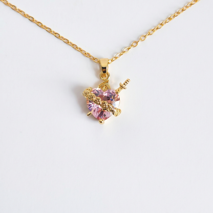 Pink Heart Gold Necklace