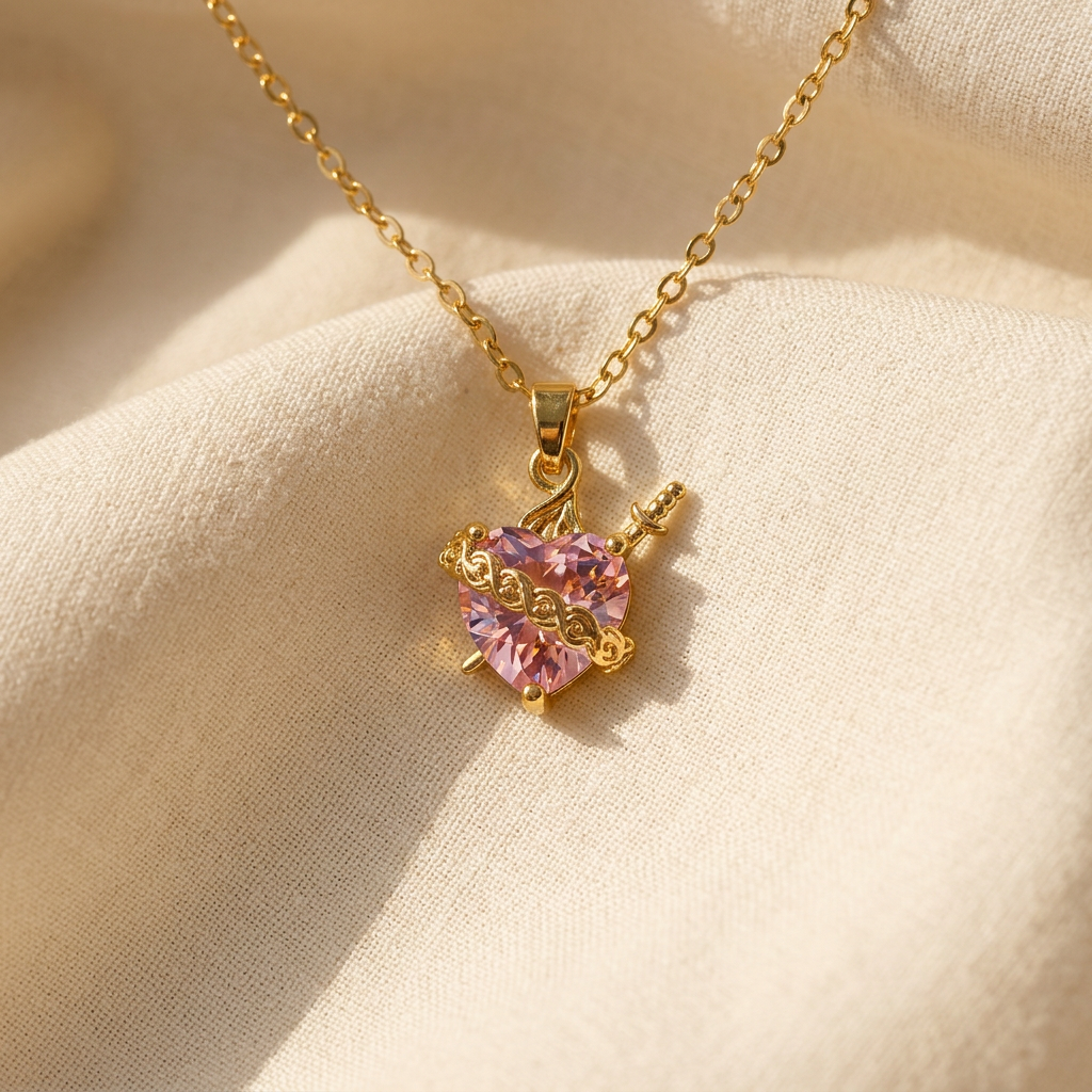 Pink Heart Gold Necklace