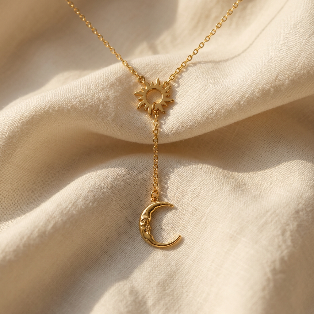 Sun &amp; Moon Y Gold Necklace