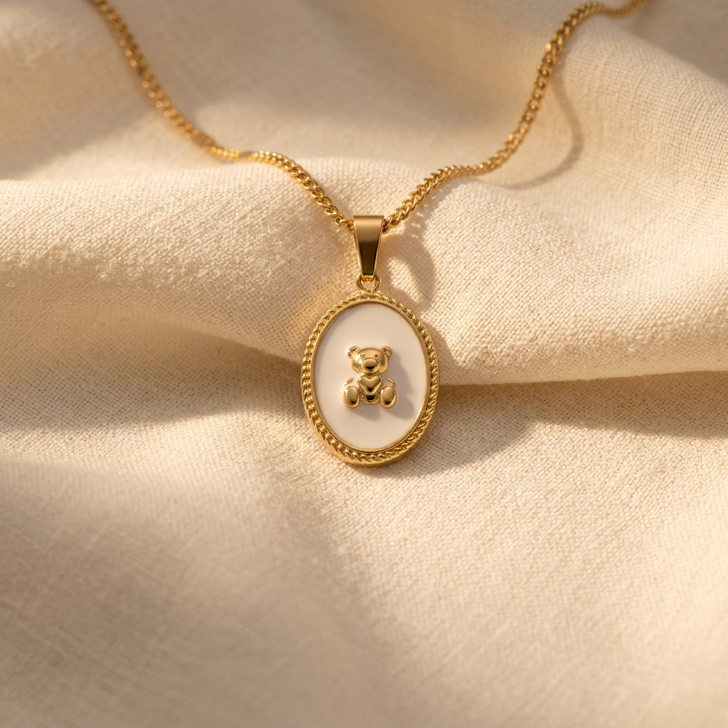 Enamel Teddy Bear Gold Necklace