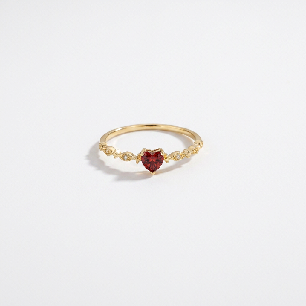 Crystal Heart Gold Ring