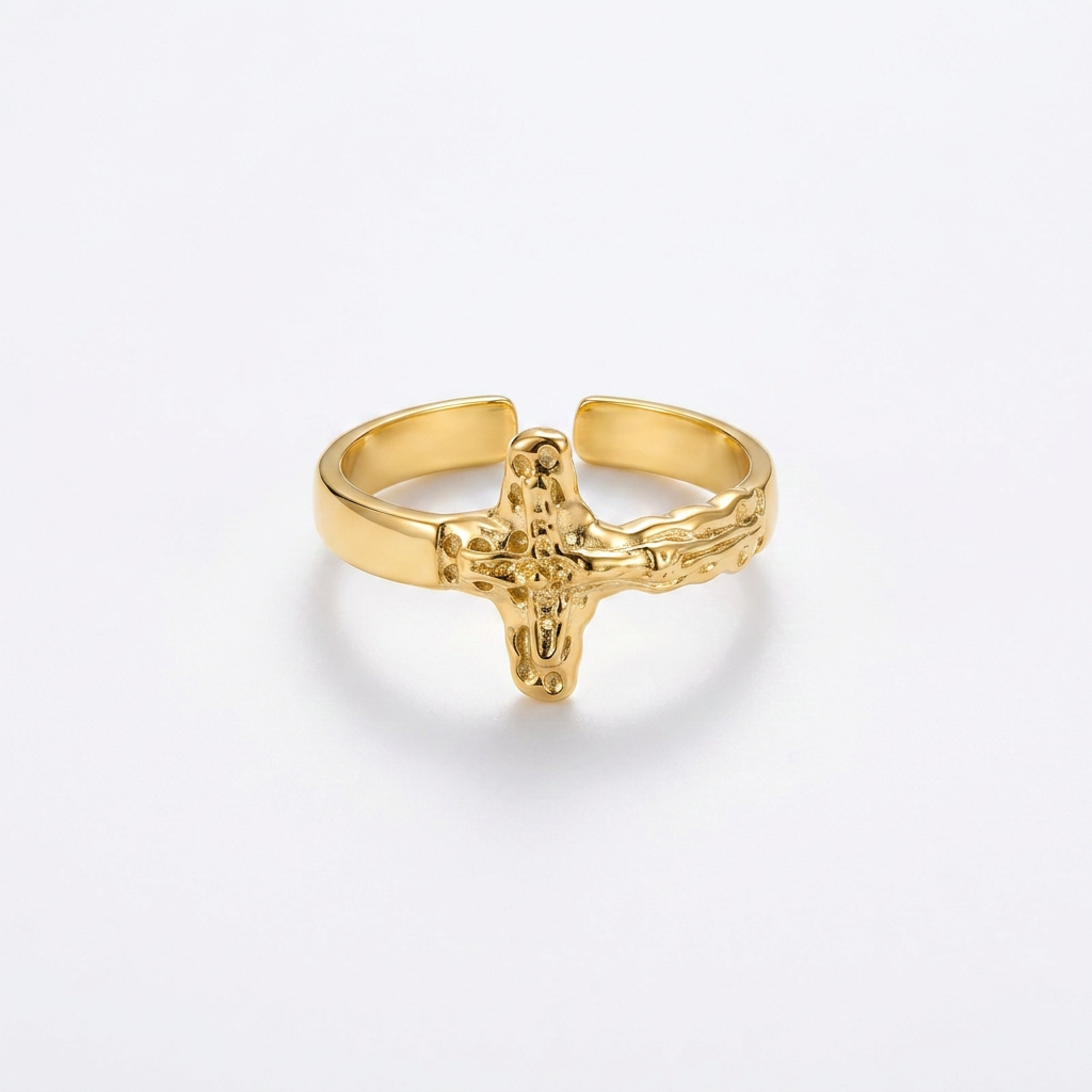 Jesus Cross Gold Ring
