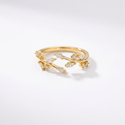 Crystal Leaf Gold Ring