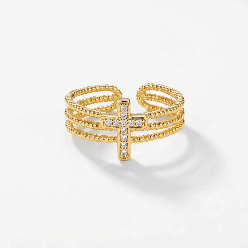 Minimal Cross Gold Band Ring
