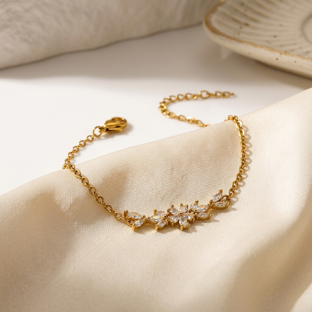 Crystal Flower Gold Anklet