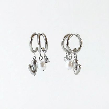 Triple Silver Dangle Hoops