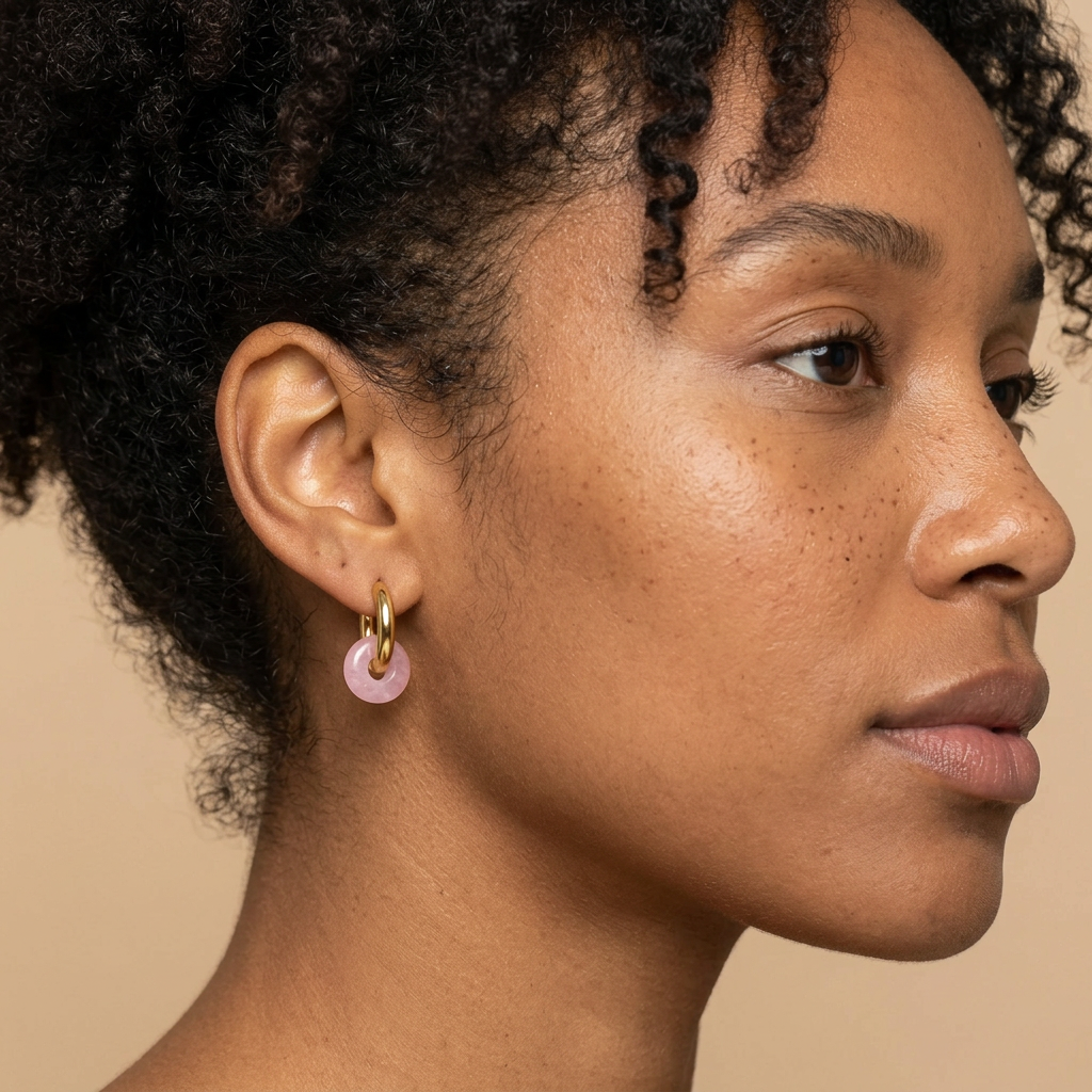 Pink Jade Gold Hoops