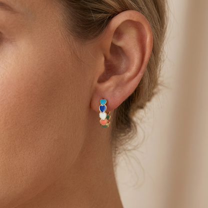 Enamel Heart Gold Hoops