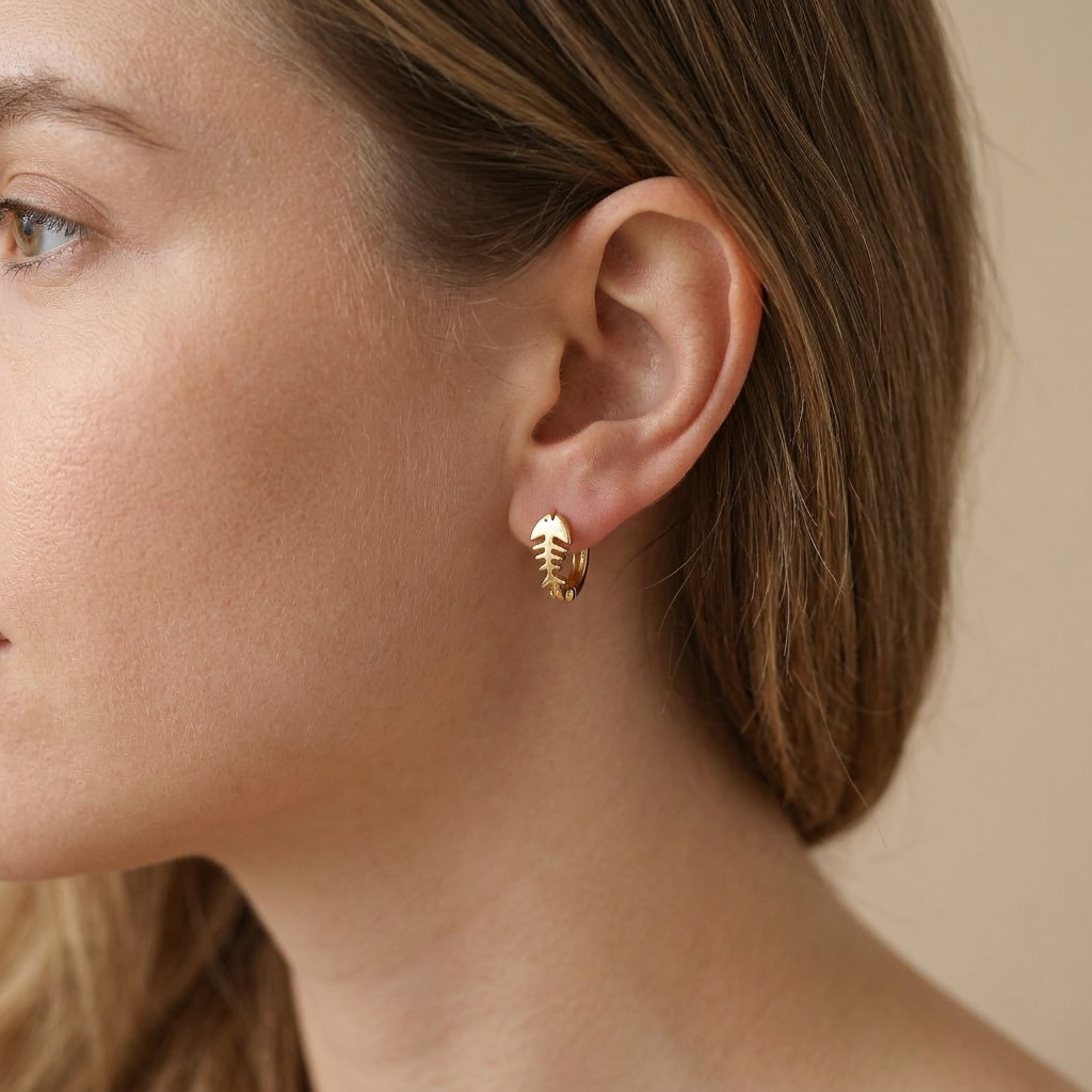 Fishbone Gold Hoops