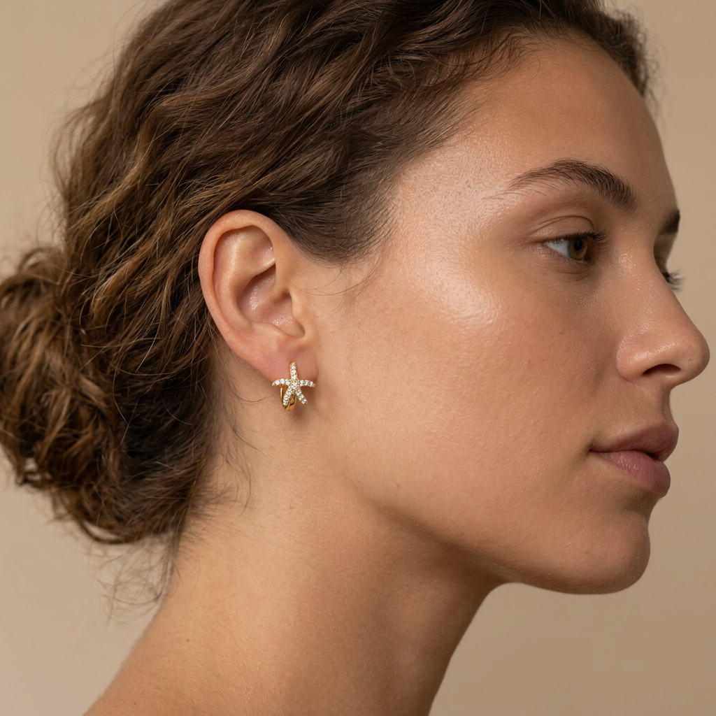Star Pavé Gold Hoops