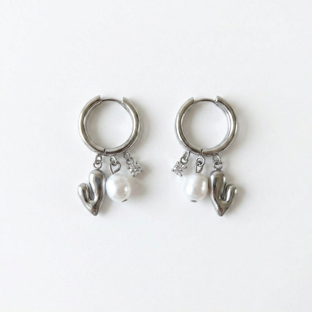 Triple Silver Dangle Hoops