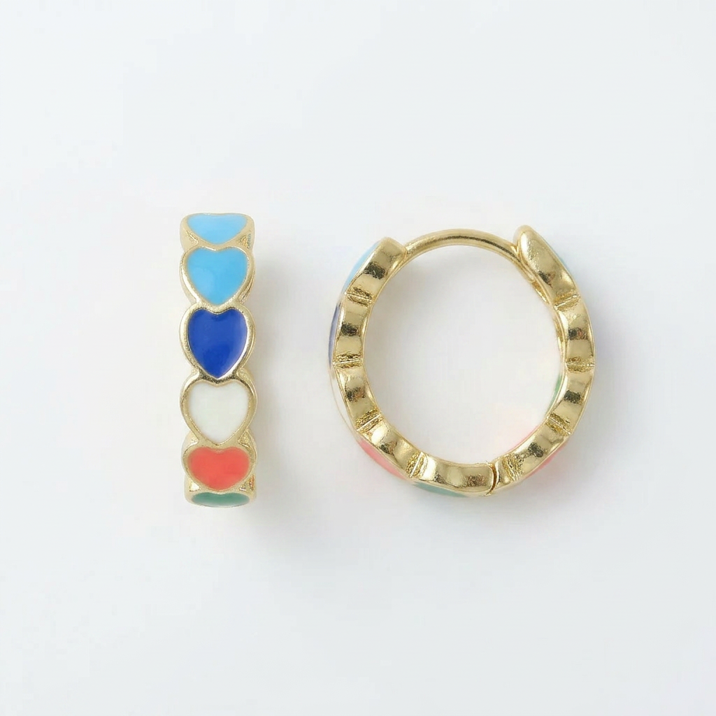 Enamel Heart Gold Hoops