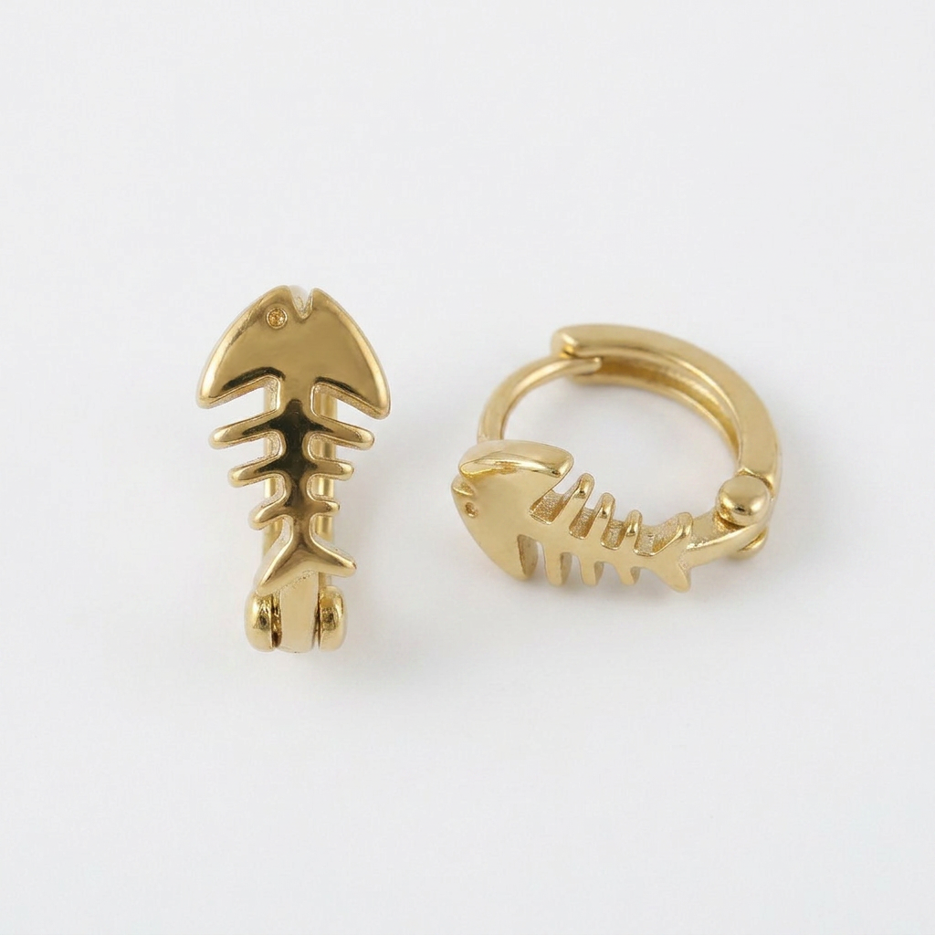 Fishbone Gold Hoops