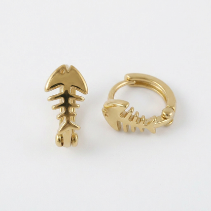 Fishbone Gold Hoops
