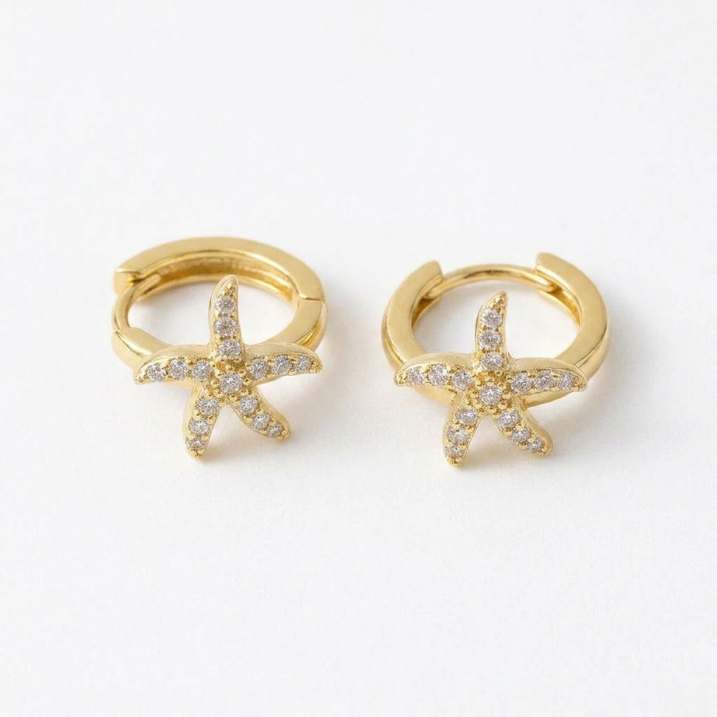 Star Pavé Gold Hoops