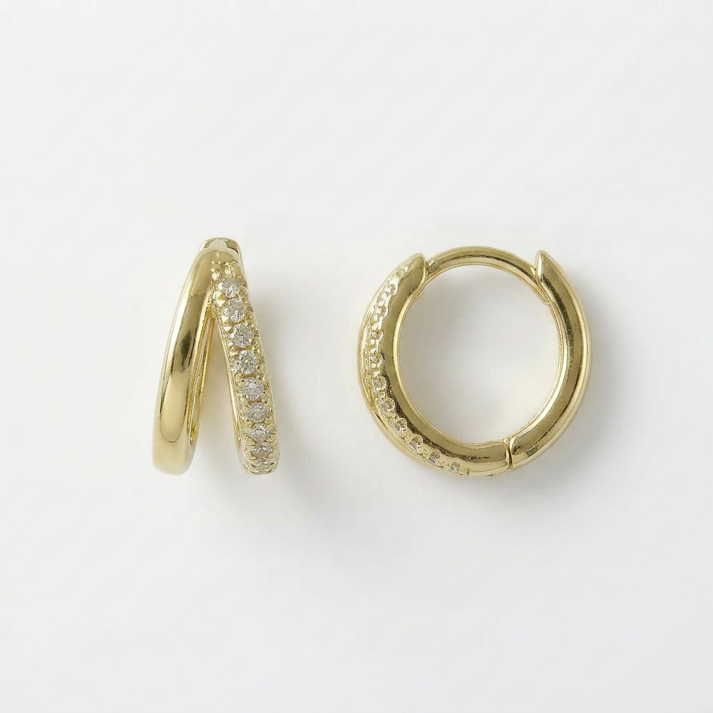 Double Pavé Gold Hoops