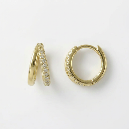 Double Pavé Gold Hoops