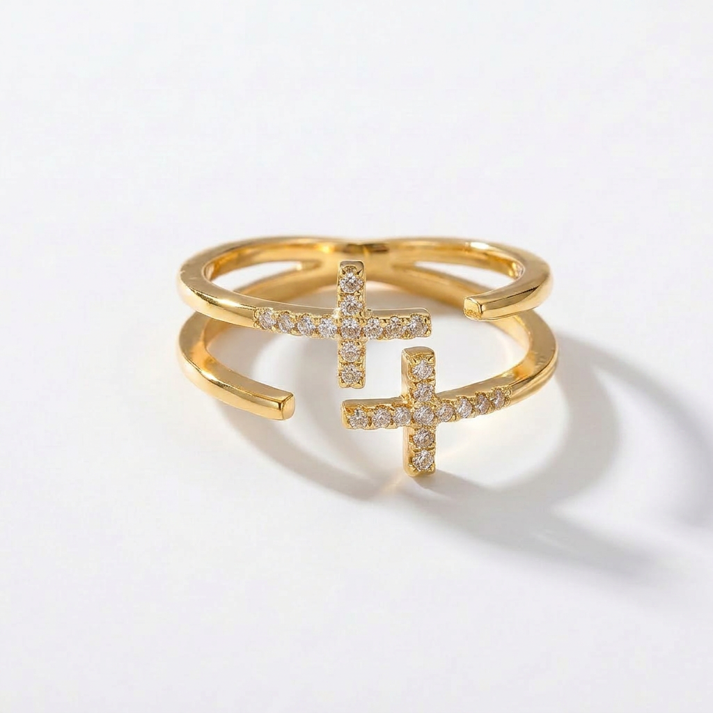 Crystal Cross Gold Ring