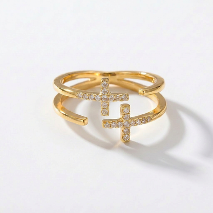 Crystal Cross Gold Ring