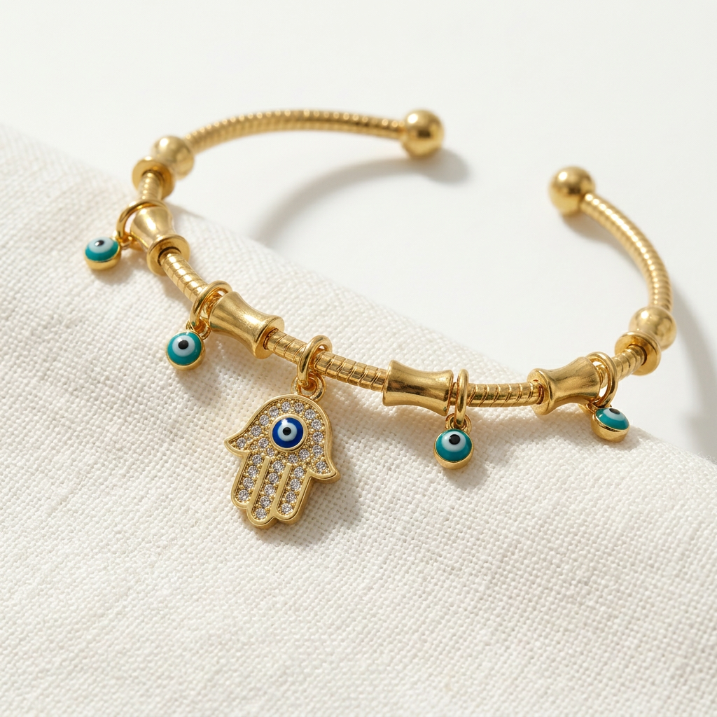 Evil Eye Hand Gold Bangle