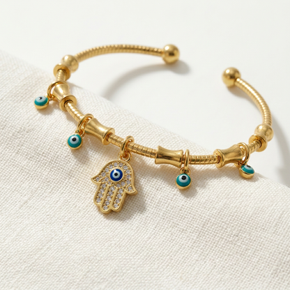 Evil Eye Hand Gold Bangle