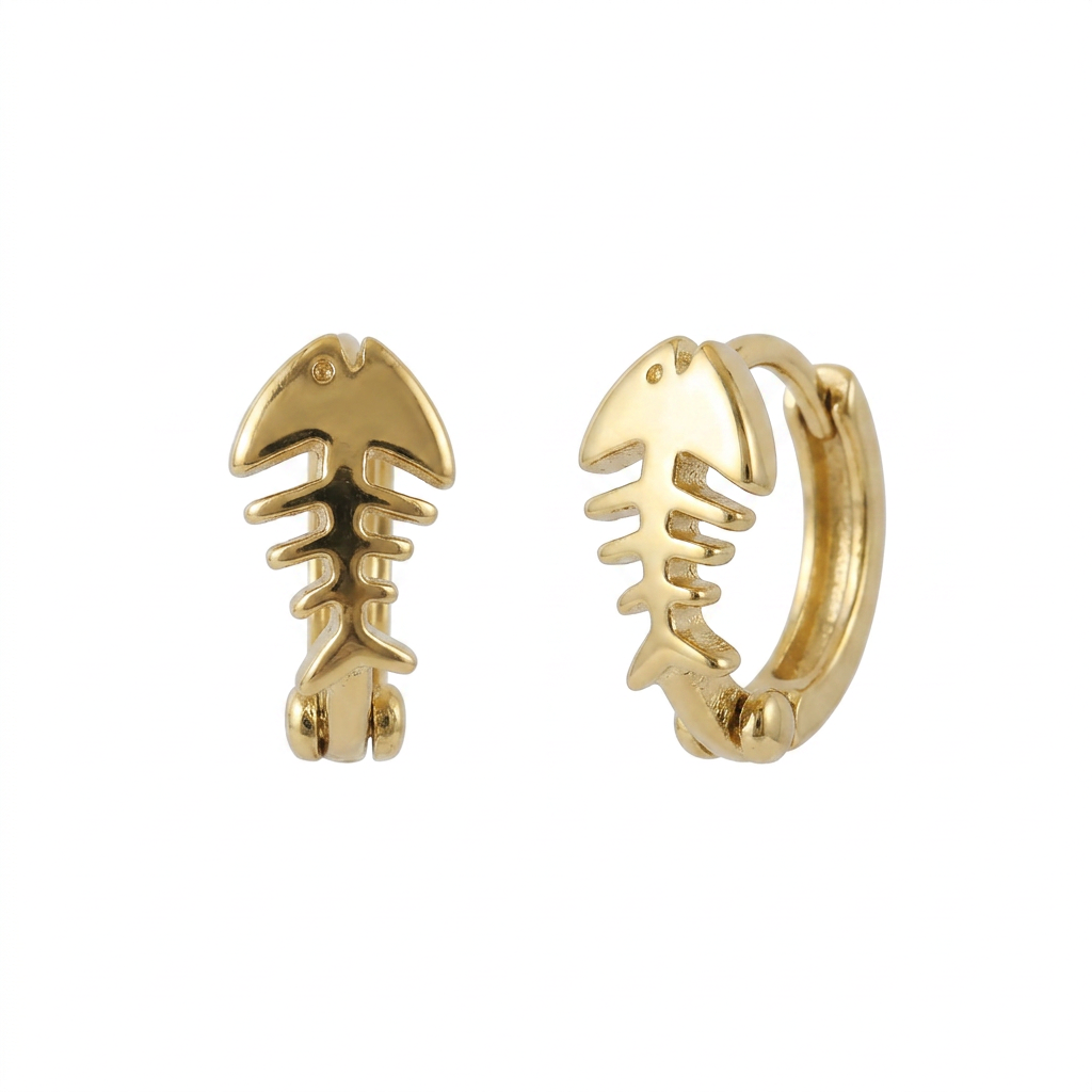 Fishbone Gold Hoops