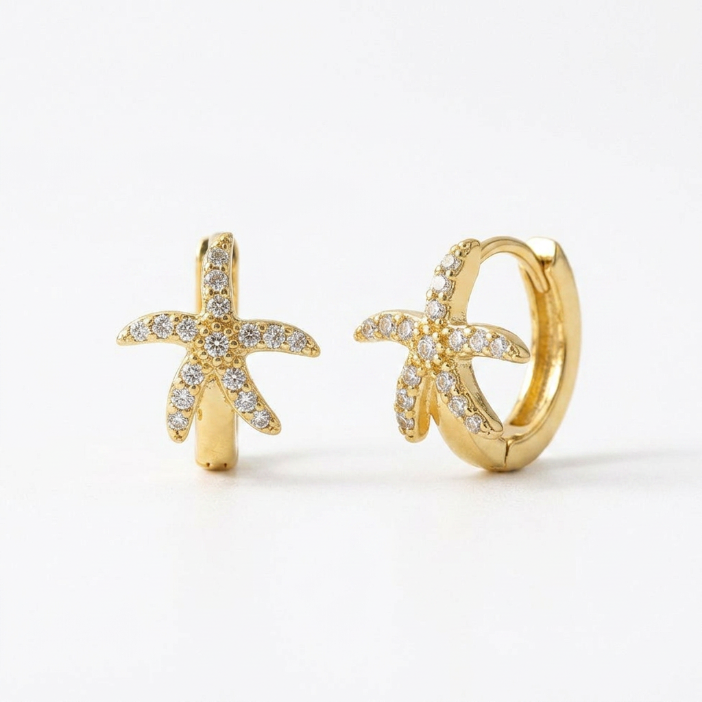 Star Pavé Gold Hoops