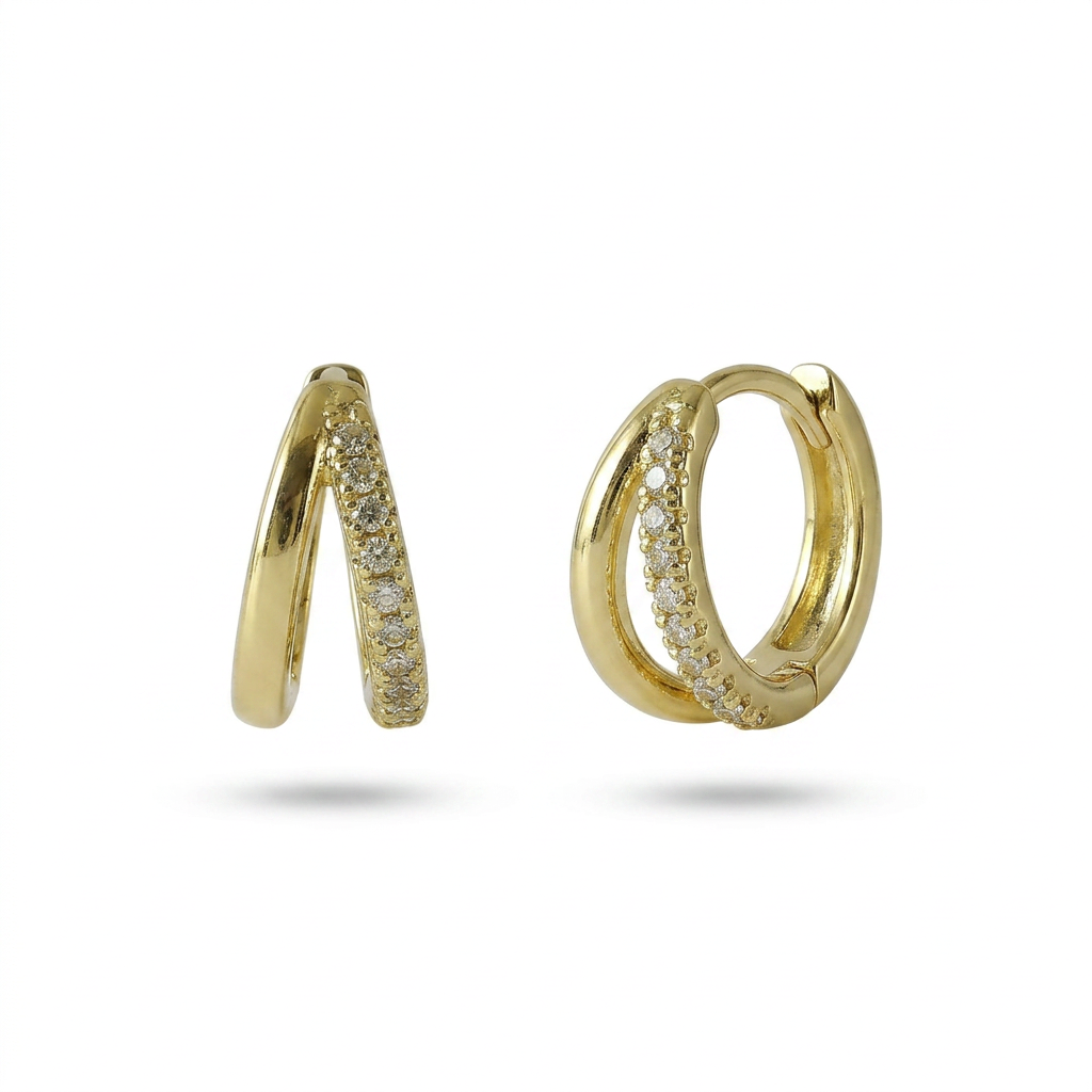 Double Pavé Gold Hoops
