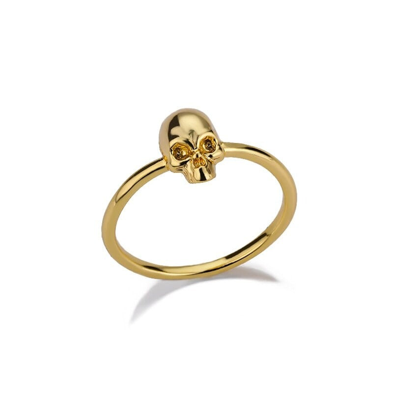 18K Gold Gothic Ring, Punk Skull Ring, Minimalist Skull Ring