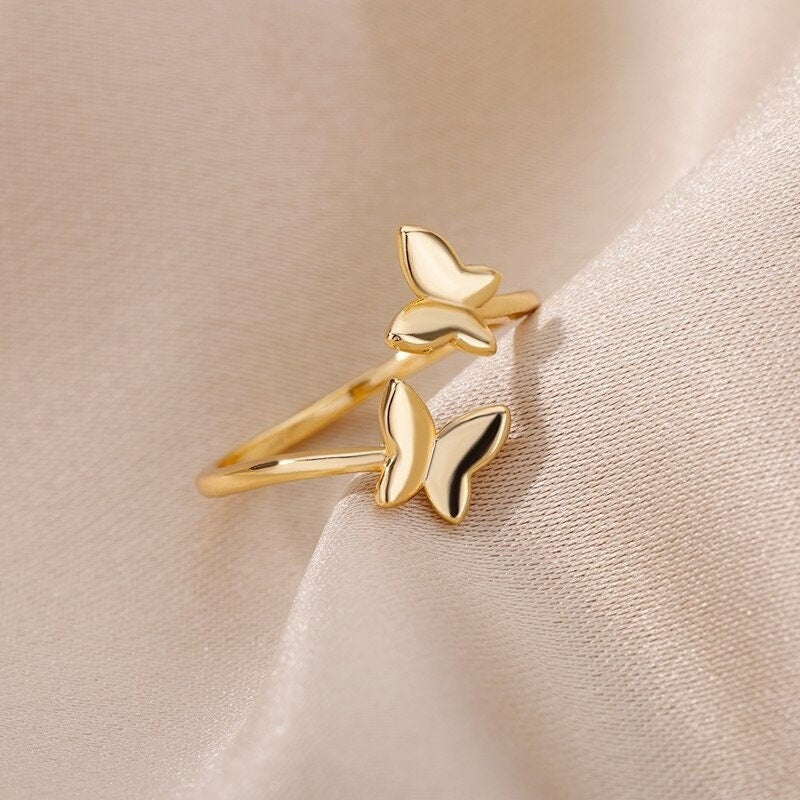 Punk Cute Butterfly, 18K Gold Ring, Dainty Minimalist Accessories, Delicate Handmade Jewelry for Women, Gift for Her